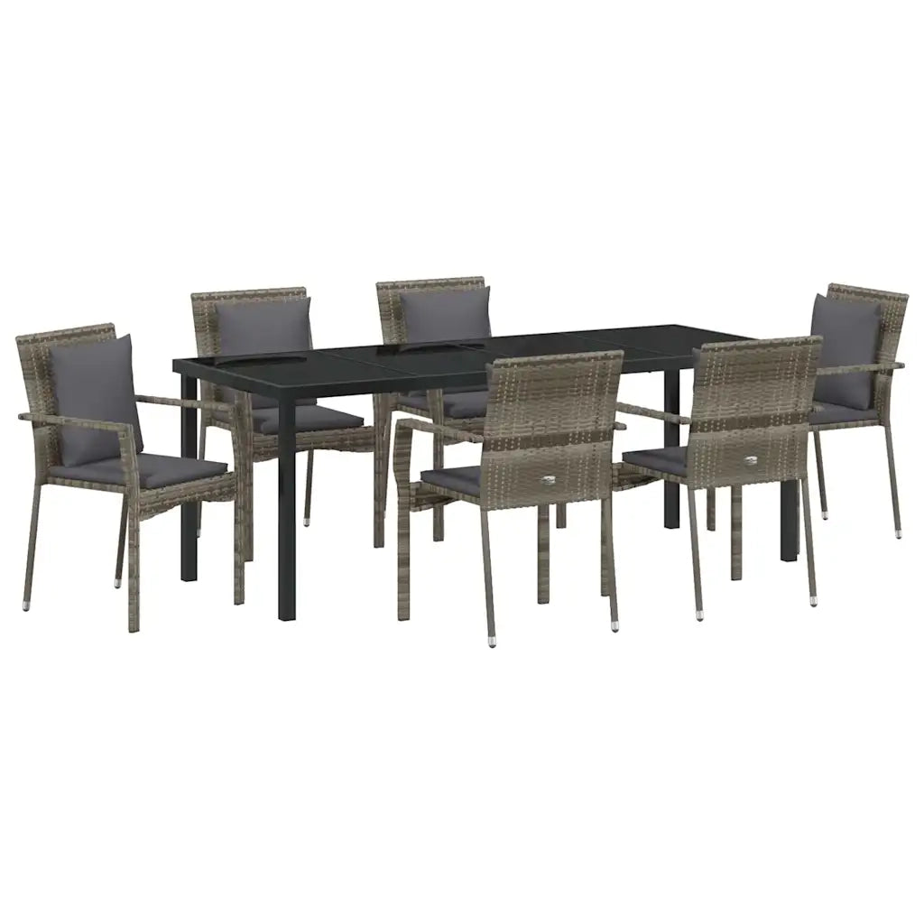 Set da Pranzo per Giardino con cuscino 7 pcs Grigio polyrattan 3380090
