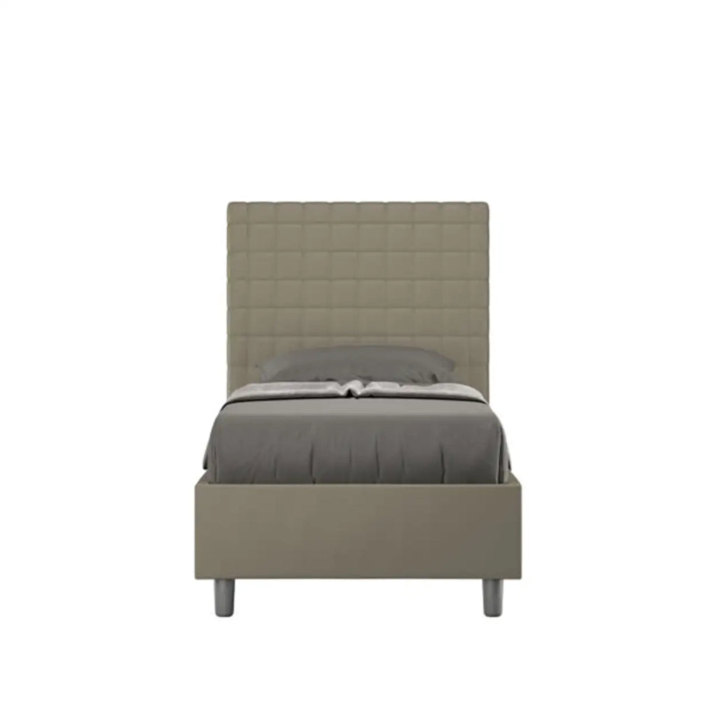 Letto singolo contenitore imbottito 90x190 similpelle cappuccino Sunny