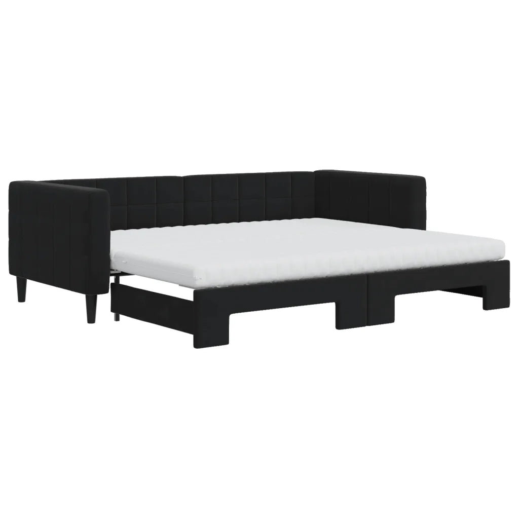 Divano Letto Estraibile con Materassi Nero 90x200 cm Velluto 3196719