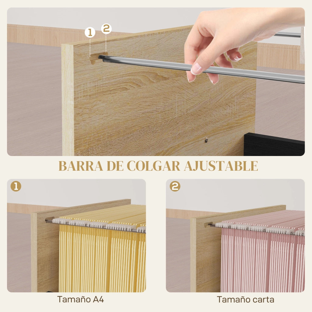 Scrivania con cassetti e ruote ¨C zephmum ¨C quercia e nero 40x42x65 cm
