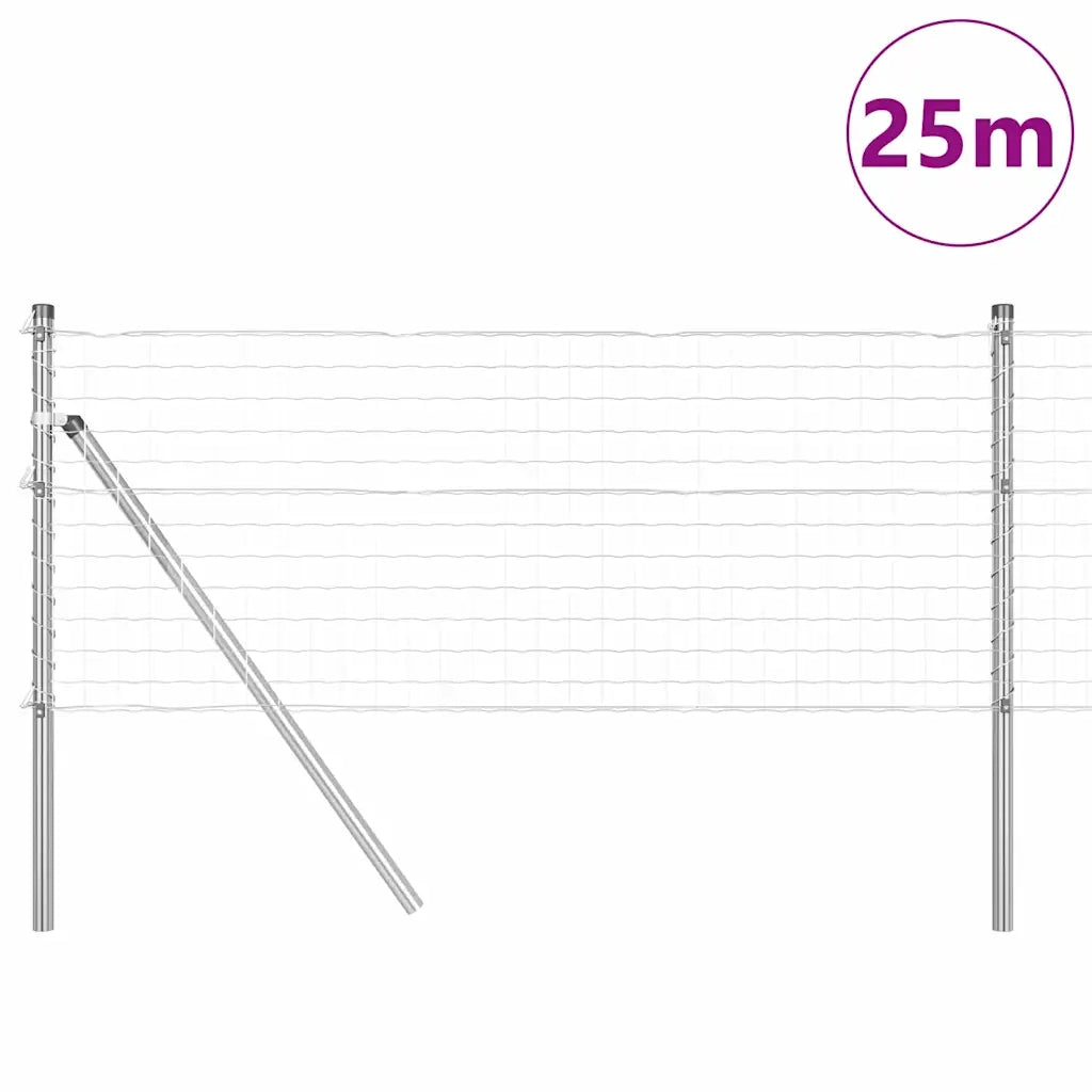 Recinzione da Giardino | Recinzione con Posto Argento 0,8 x 25 m Acciaio e PVC