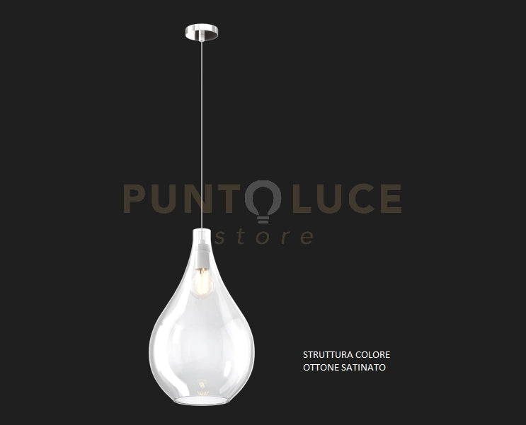 SOSPENSIONE OTTONE SAT. 1 LUCE VETRO GRANDE TRASPARENTE 1193OS-SG-TR