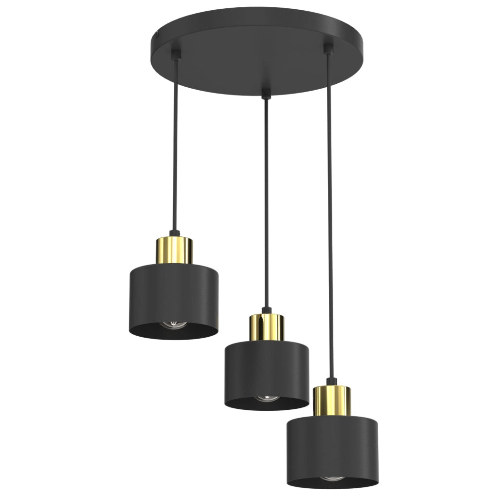 Lampada a sospensione Parkla 3xE27 nero oro cilindrica