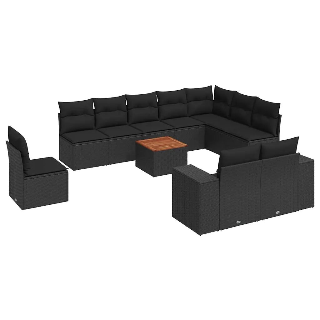 Set Divani da Giardino 11 pz con Cuscini in Polyrattan Nero 3257826