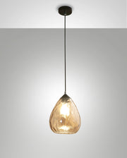 Gisella Lampada a Sospensione in Metallo e Vetro Soffiato Colore Ambra, Attacco E27 60W, Design Elegante per Interni IP20, Diametro 20cm