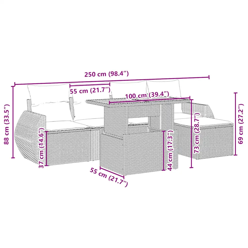 Set Divano da Giardino 6 pz con Cuscini Beige in Polyrattan 3275809