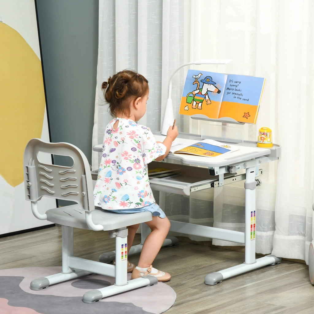 Sedia e Scrivania Regolabile per Bambini ¨C zephmum ¨C Grigio
