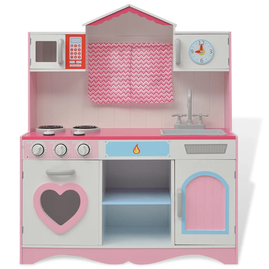 Cucina Giocattolo in Legno 82x30x100 cm Rosa e Bianca 80179
