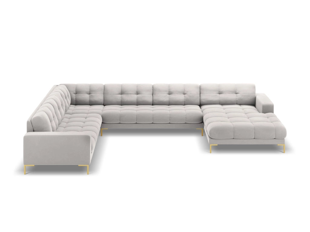 Cosmopolitan Design - Divano panoramico sinistro "Bali" 7 posti in velluto argento 