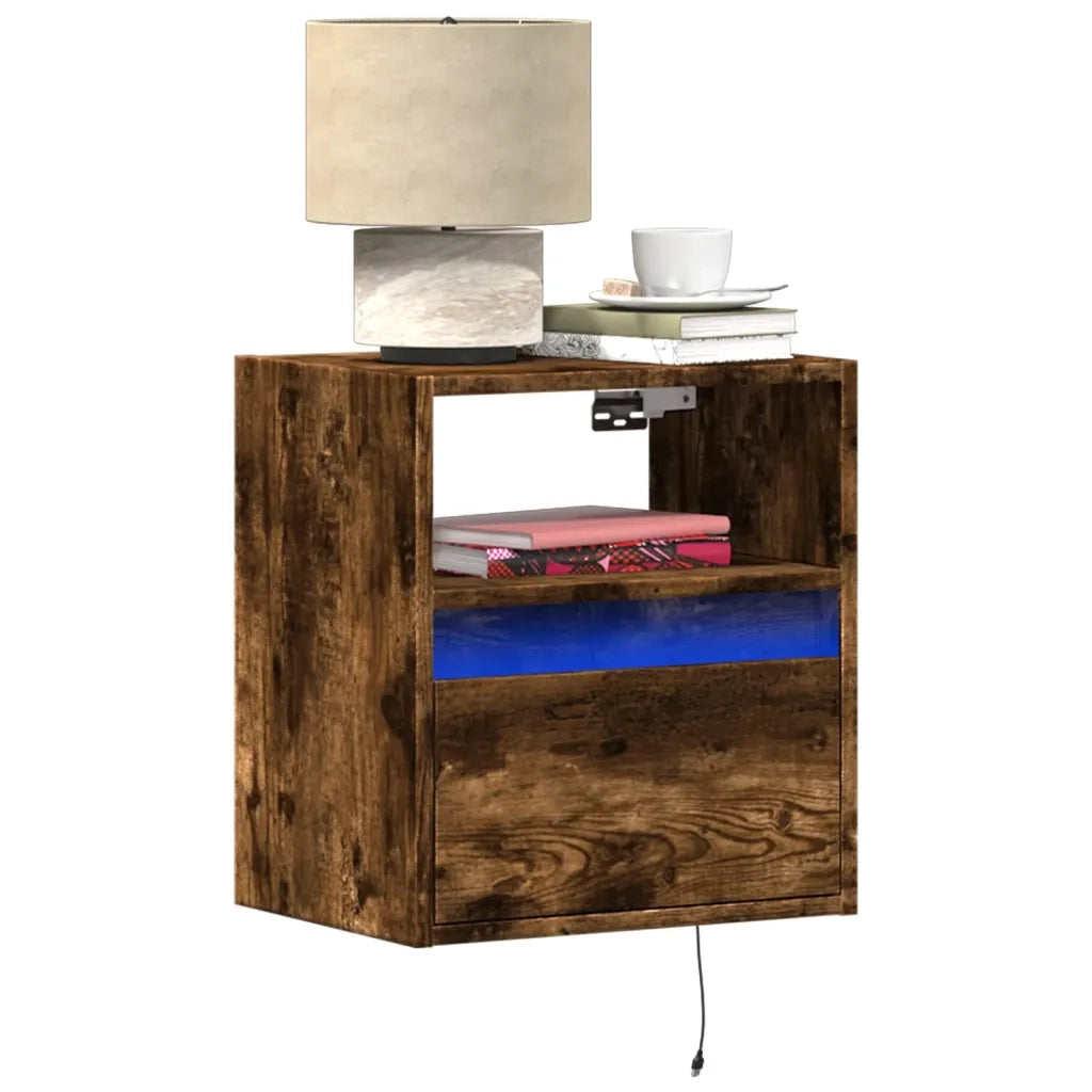 Comodini a Parete con luci LED 2 pz Rovere Fumo 3307984