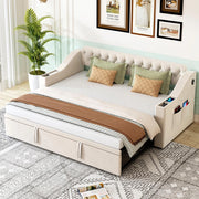 Divano letto - Xylo - 90/180x190 cm braccioli USB velluto beige