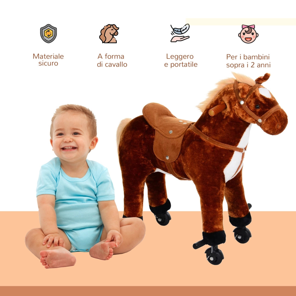 Cavallo a Dondolo Bambini Imbottito con Suoni ¨C Minimal ¨C Marrone 65x28x75