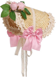 Cappello da Tè per Bambine e Donne con Fiori e Stro in Stile Vittoriano