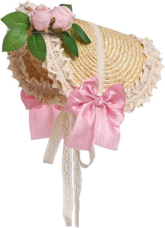 Cappello da Tè per Bambine e Donne con Fiori e Stro in Stile Vittoriano