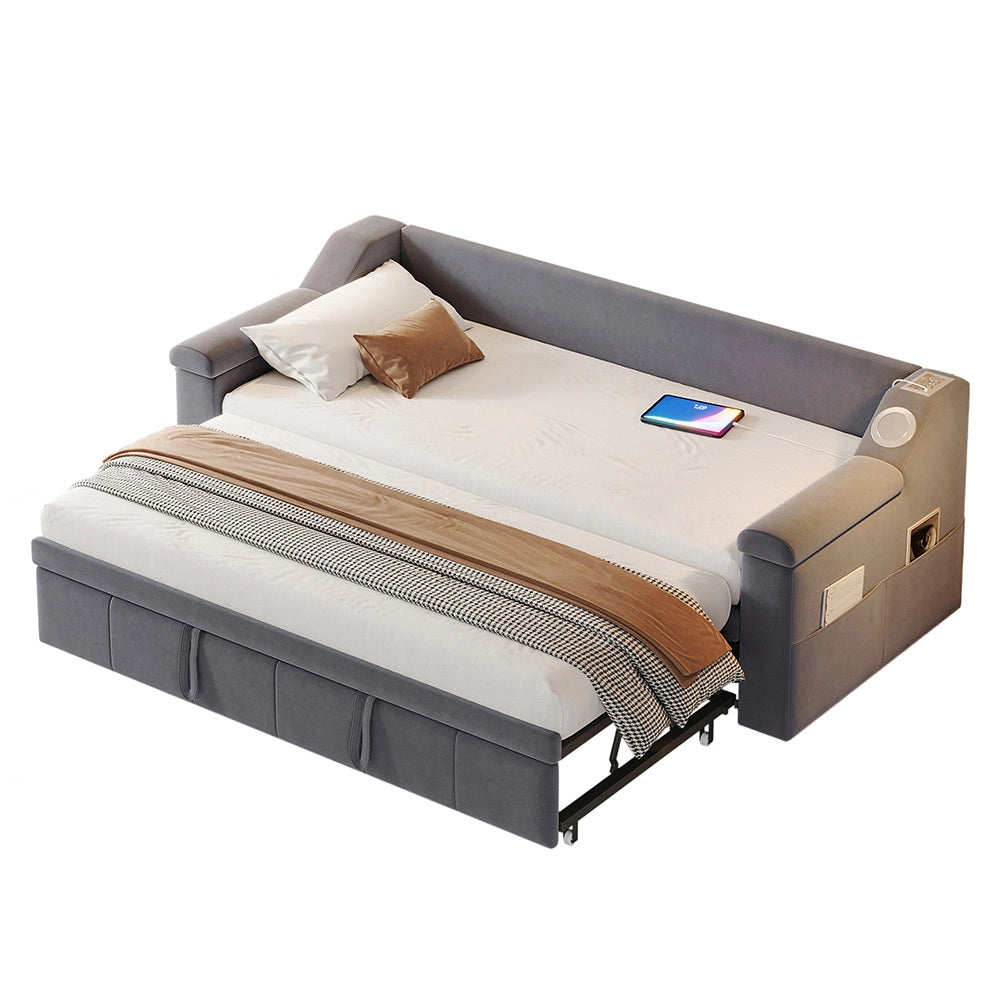 Divano letto - Xylo - 90x190 cm Bluetooth USB velluto grigio