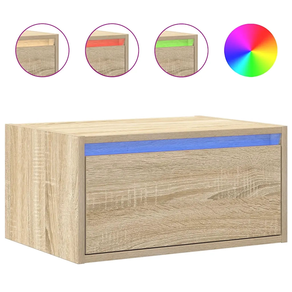 Comodino a Parete con luci LED Rovere Sonoma 860215