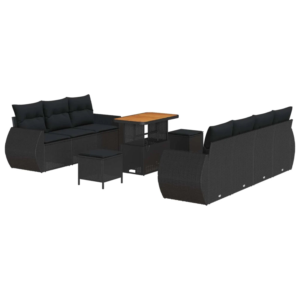 Set Divano da Giardino con cuscino 10 pcs Nero polyrattan 3363789