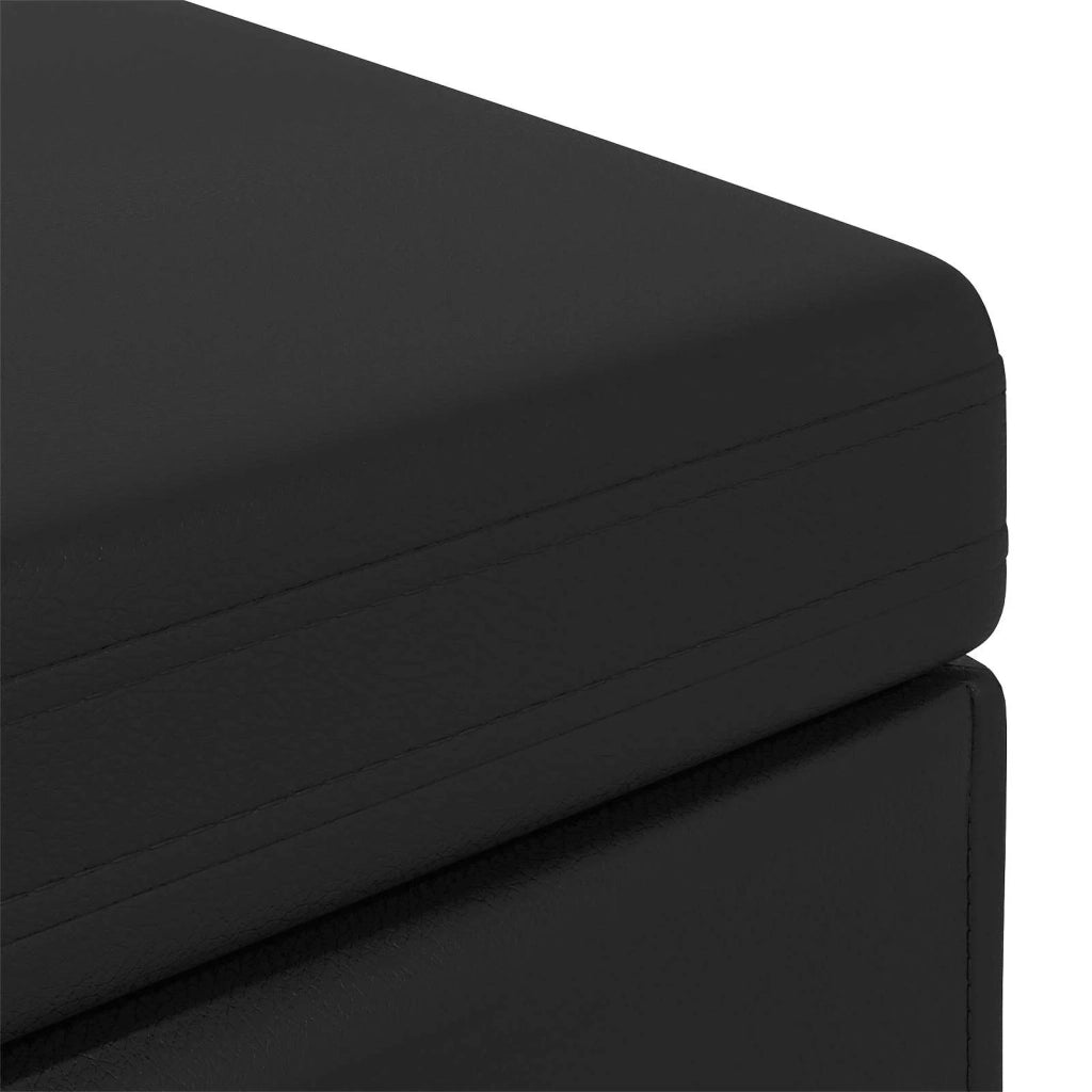 Pouf Nero Pelle Sintetica e Legno Ingegnerizzato 876771