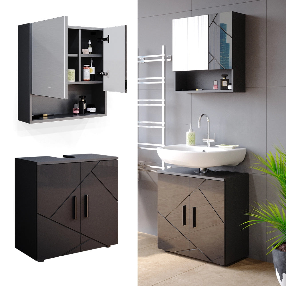 Vicco Set mobili bagno Antracite lucido 2 parti, mobile base 60 cm