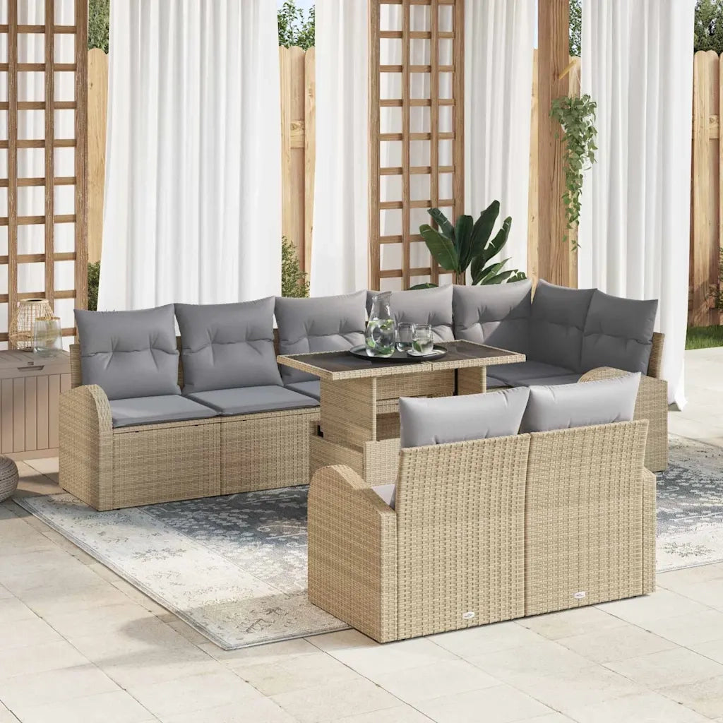 Set Divano da Giardino 9 pcs Beige e Grigio Chiaro polyrattan 3348666