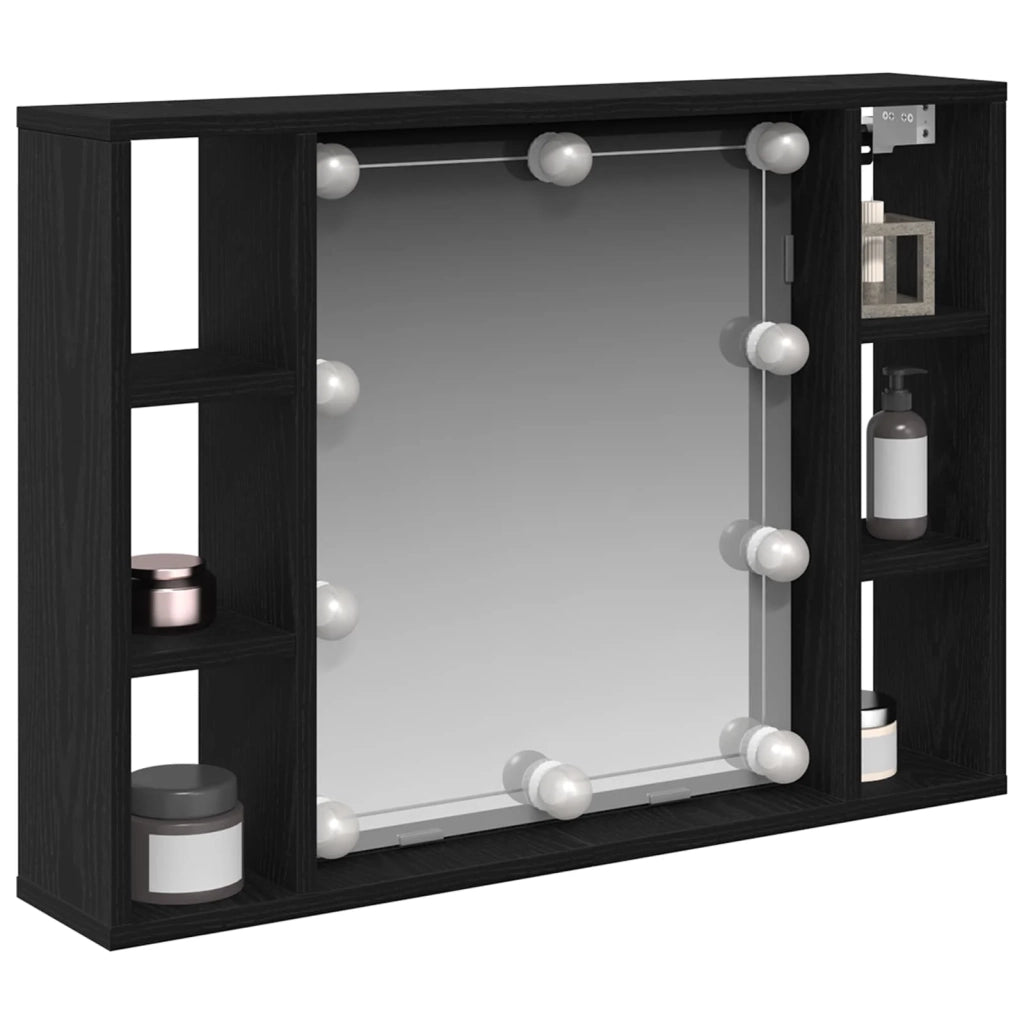 Mobiletto per specchio con specchio Rovere Nero 76 x 15 x 55 cm 862104