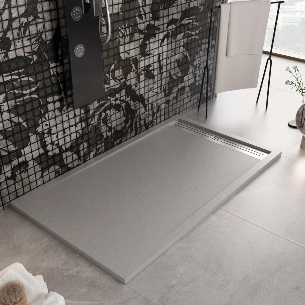Piatto doccia in marmoresina grigio chiaro effetto pietra cemento relax, misura 70x180