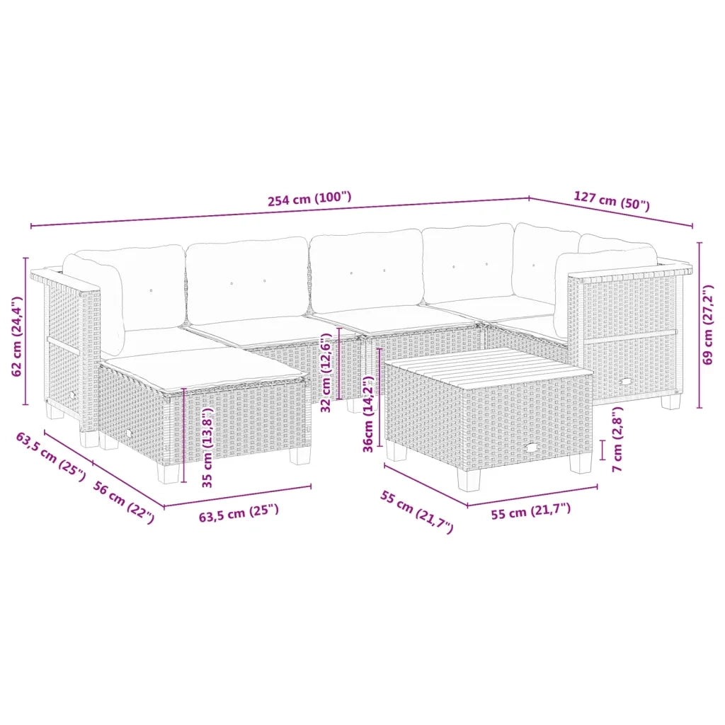 Set Divani da Giardino con Cuscini 7pz Nero Polyrattan 3261917