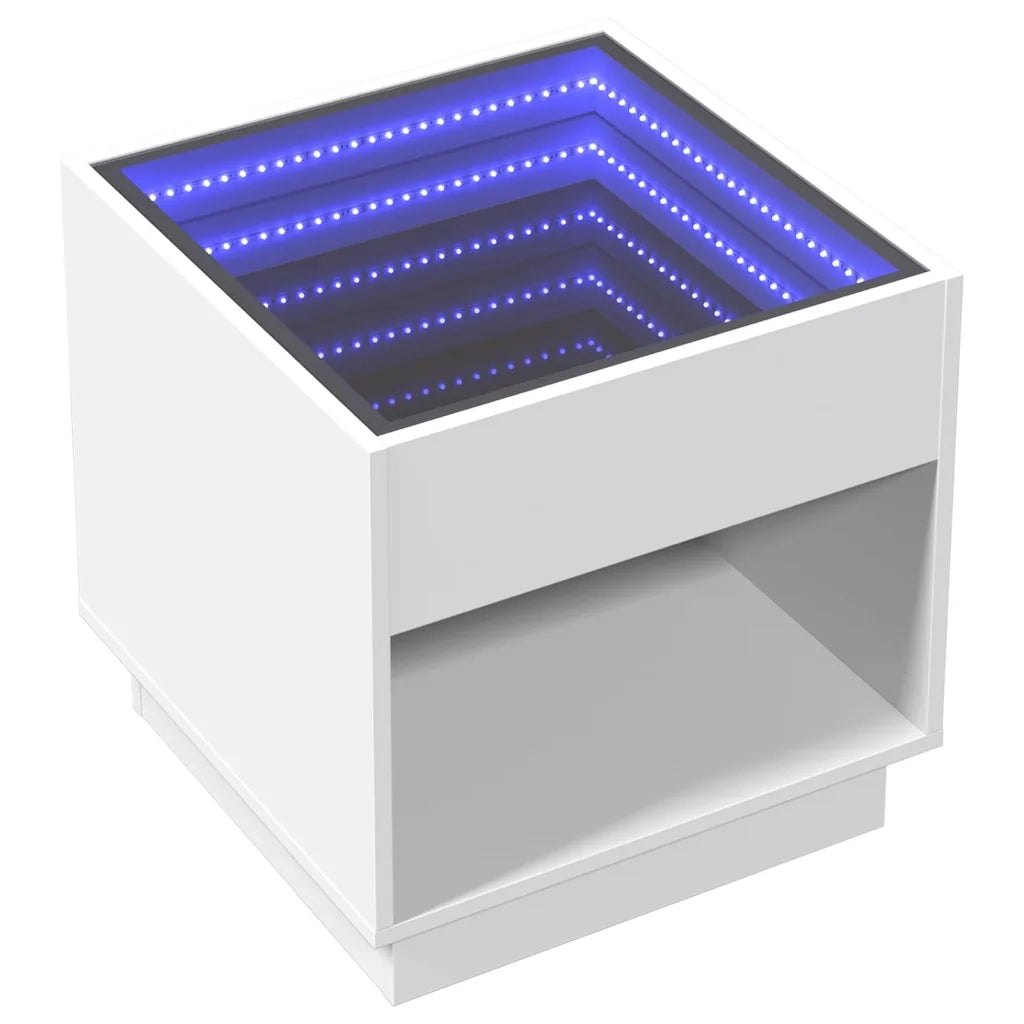 Comodino | Armadio da Notte | Mobiletto da notte con LED Infinity Bianco 50x50x50 cm