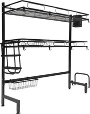 Afdruiprek 2 Niveaus per Cucina, Acciaio Inossidabile, Con Supporto per Utensili e Supporto per Snodo, Nero