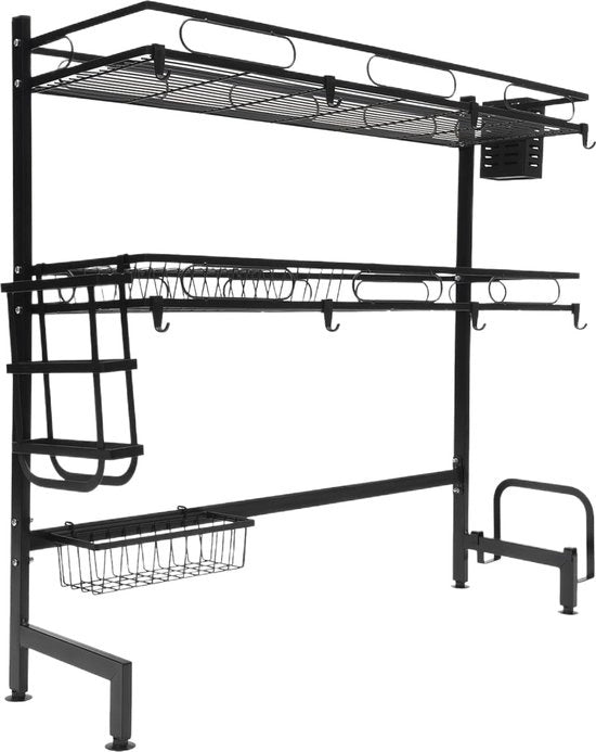 Afdruiprek 2 Niveaus per Cucina, Acciaio Inossidabile, Con Supporto per Utensili e Supporto per Snodo, Nero