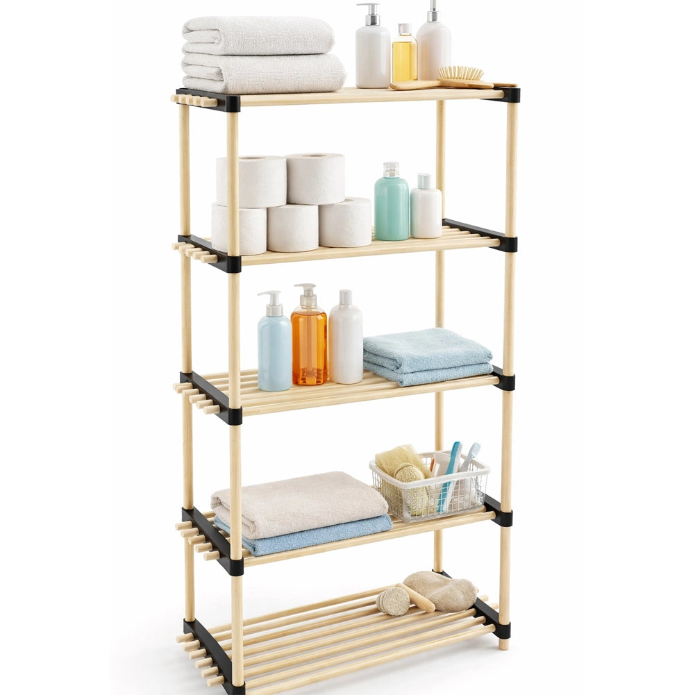 Mobile Scaffale 28x56x117 cm 5 Ripiani Multiuso per Bagno in Legno