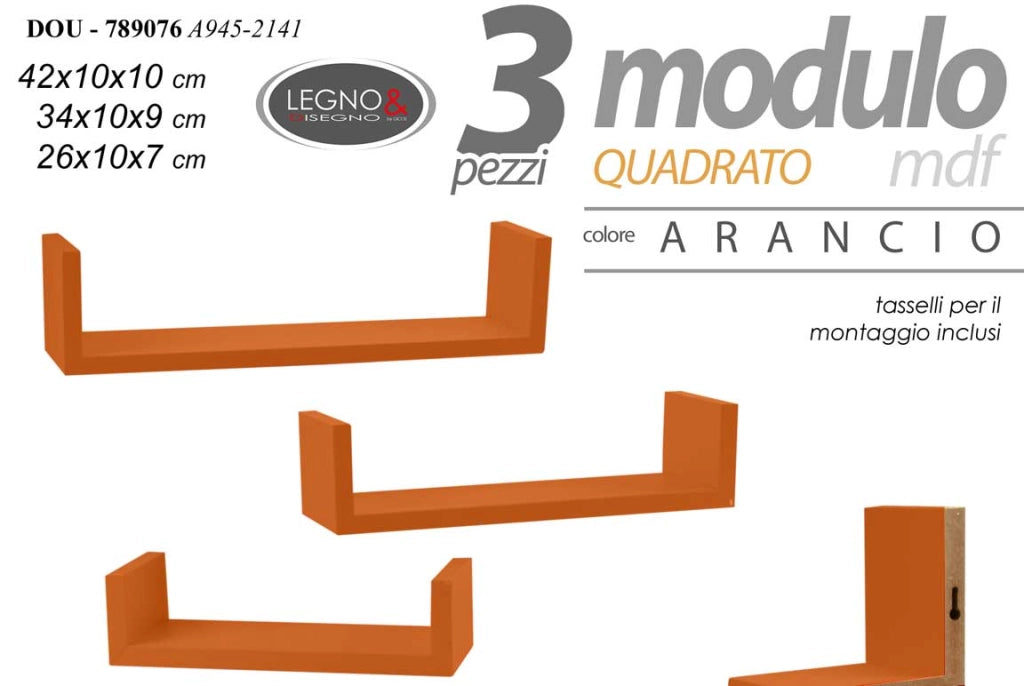 SET 3 MENSOLE LINEARI IN DIFFERENTI DIMENSIONI CON FINITURA  ARANCIONE