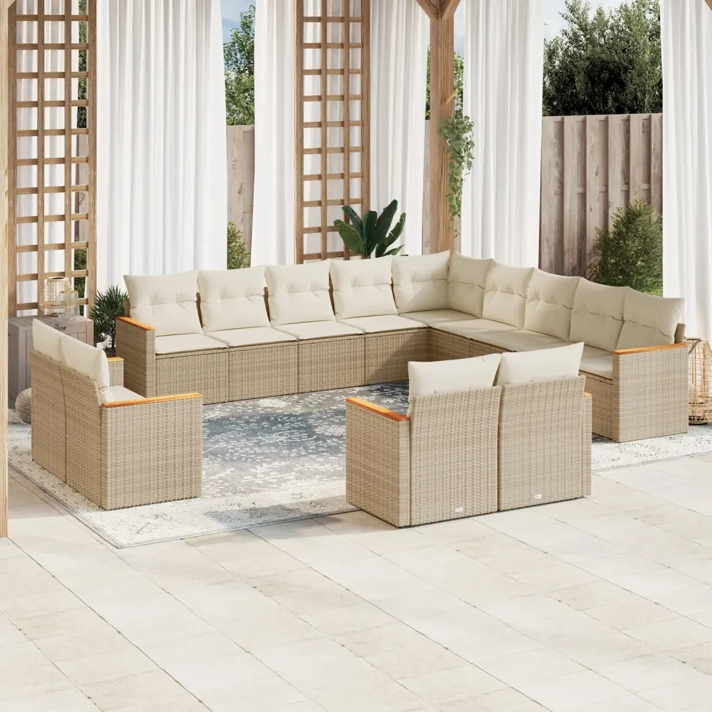 Set Divano da Giardino 13 pz con Cuscini Beige in Polyrattan 3226527