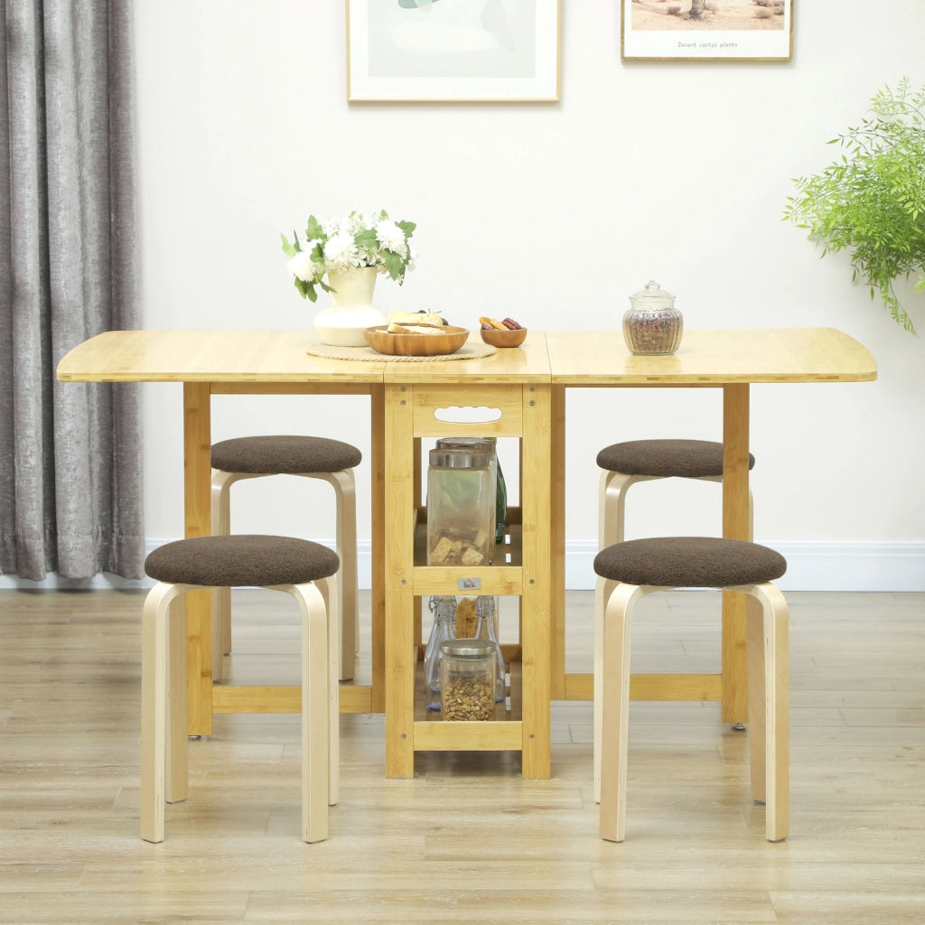 Pouf Imbottito Set 4 Pezzi ¨C Xylo ¨C Impilabile Legno Marrone