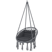 Poltrona Sospesa Pensile Da Giardino Con Corda In Cotone Effetto Macramè E Struttura In Acciaio Cuscino Sedia Dondolo Amaca Con Seduta Imbottita Esterno Terrazzo Design Moderno Fino A 160 Kg Grigio