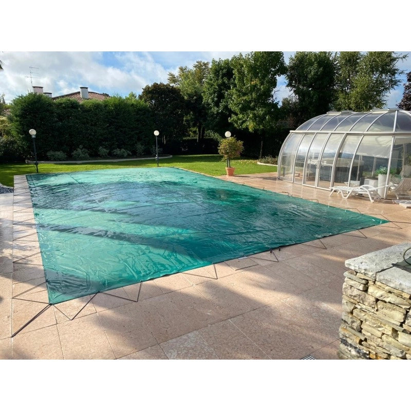 Telo Copertura Piscina 8x10m in PVC 600 gr/mq Verde - Protezione Invernale Antifoglie, Solo Rinforzato Sicurezza Bambini & Antiraggi UV