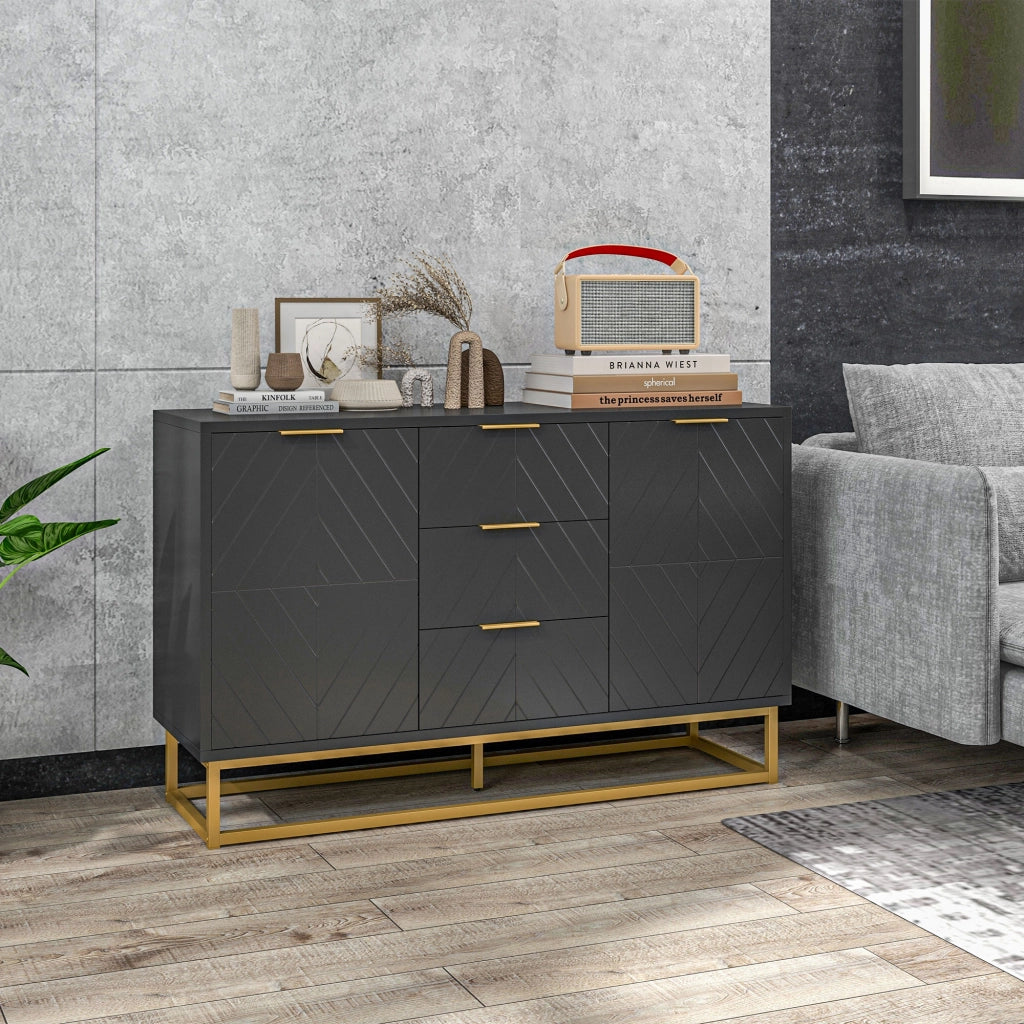 Buffet design moderno ¨C Minimal ¨C nero, legno, metallo dorato