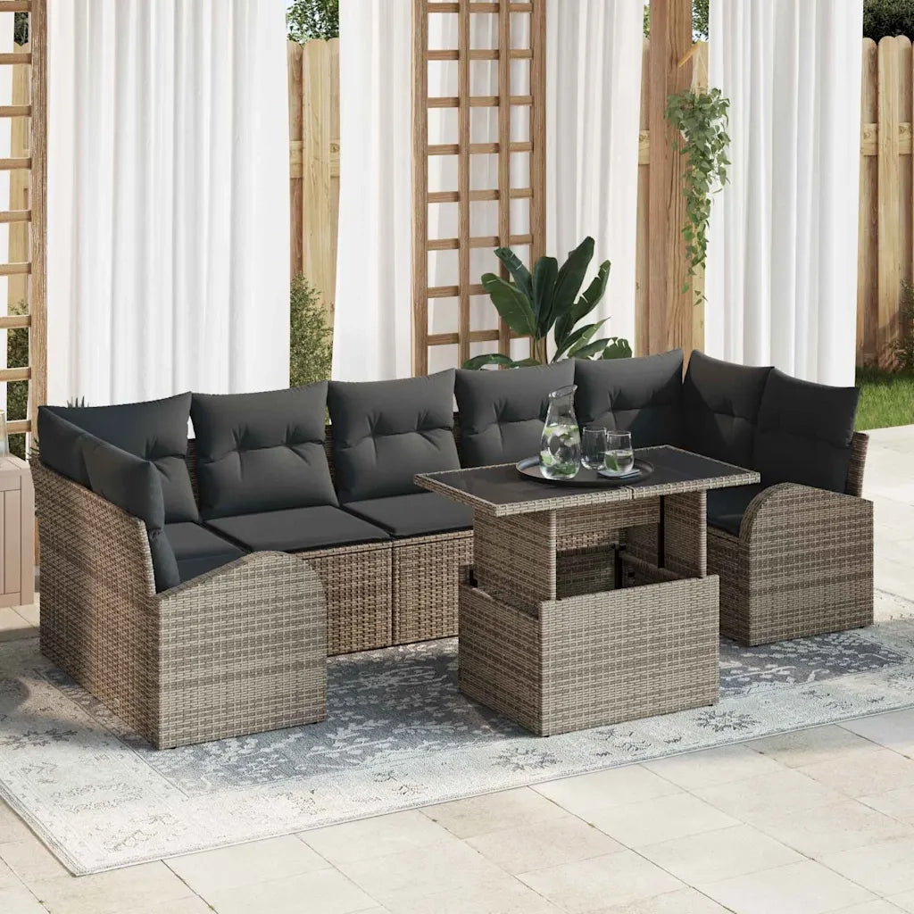 Set Divano da Giardino 8 pcs Grigio Rattan in Polipropilene