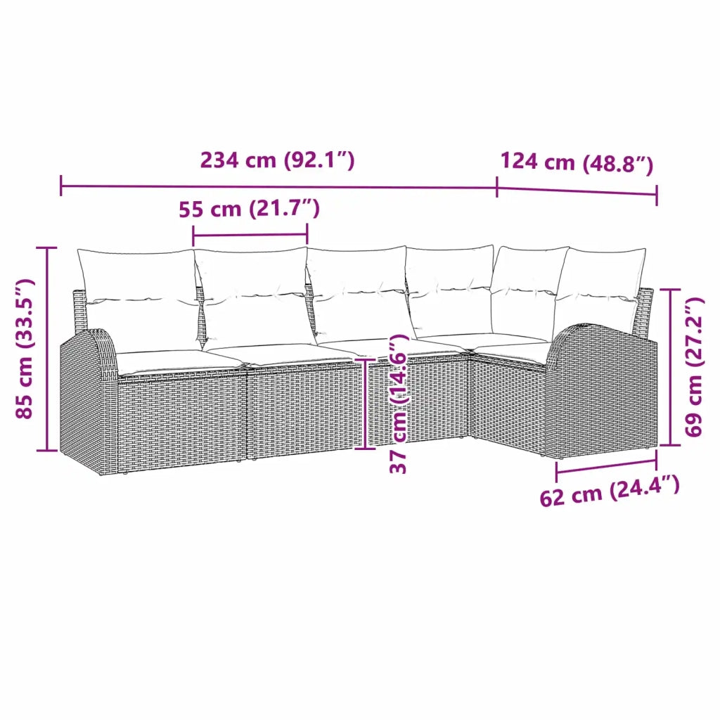 Set Divano da Giardino 5 pcs Marrone polyrattan 3346044