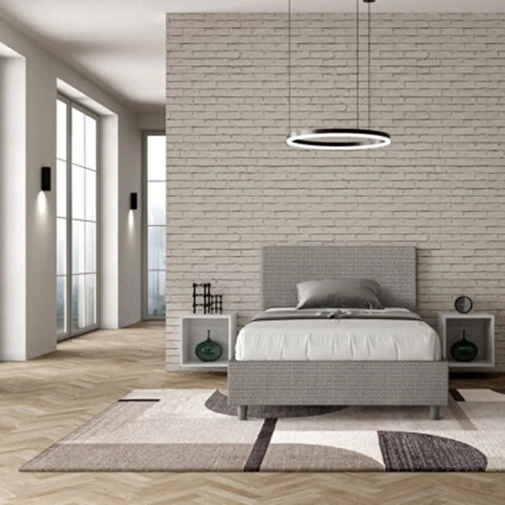 Letto una piazza e mezza contenitore imbottito 120x210 tessuto Labirinto 2 grigio Adele