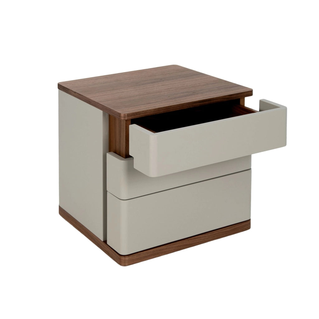 Comodino in legno grigio e noce