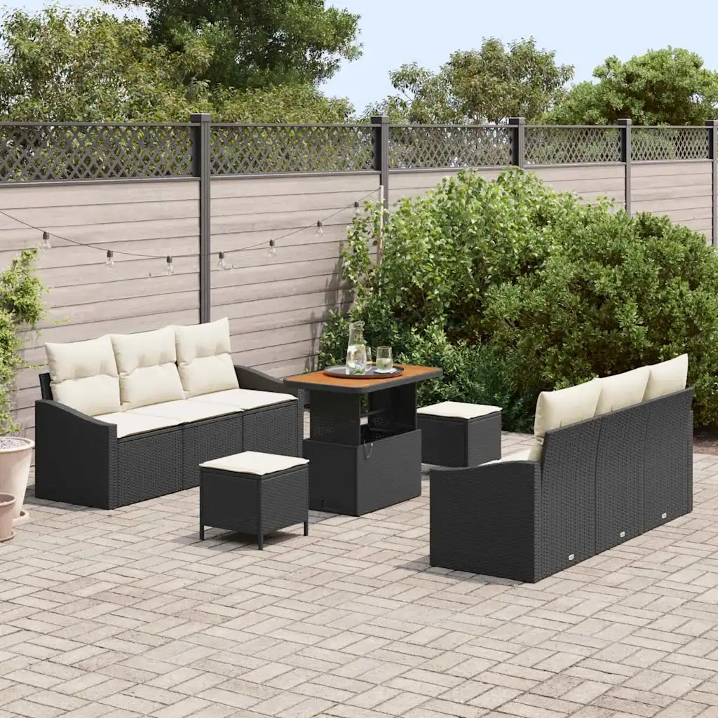 Set Divano da Giardino con cuscino 9 pcs Nero polyrattan 3362610