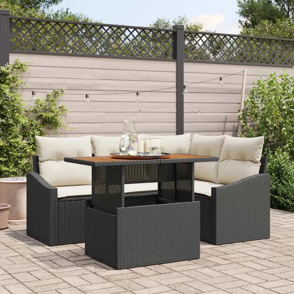 Set da Pranzo per Giardino con cuscino 5 pcs Nero e Crema 3349830