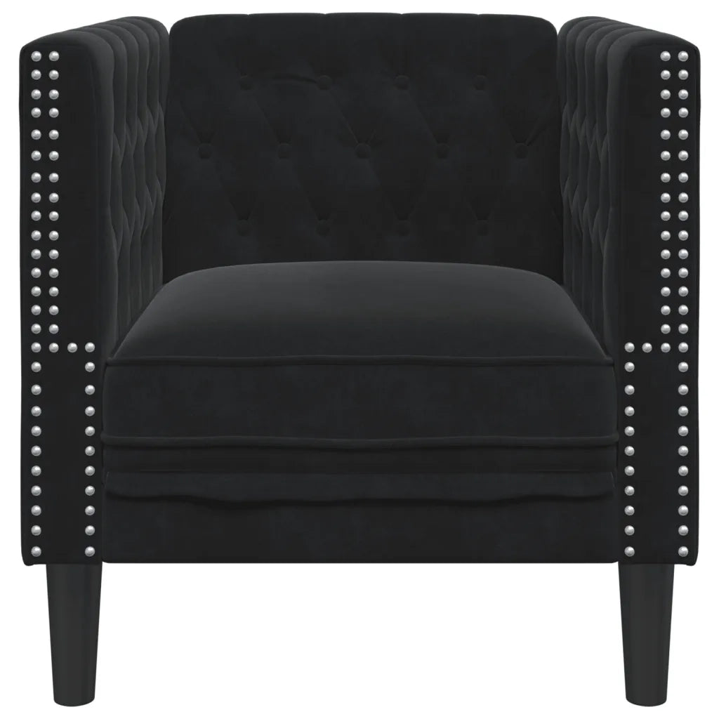 Poltrona Chesterfield Nera in Velluto 372678