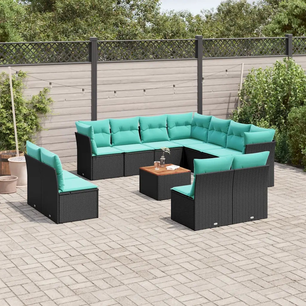 Set Divani da Giardino 12pz con Cuscini Nero in Polyrattan 3256036