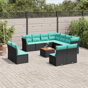 Set Divani da Giardino 12pz con Cuscini Nero in Polyrattan 3256036