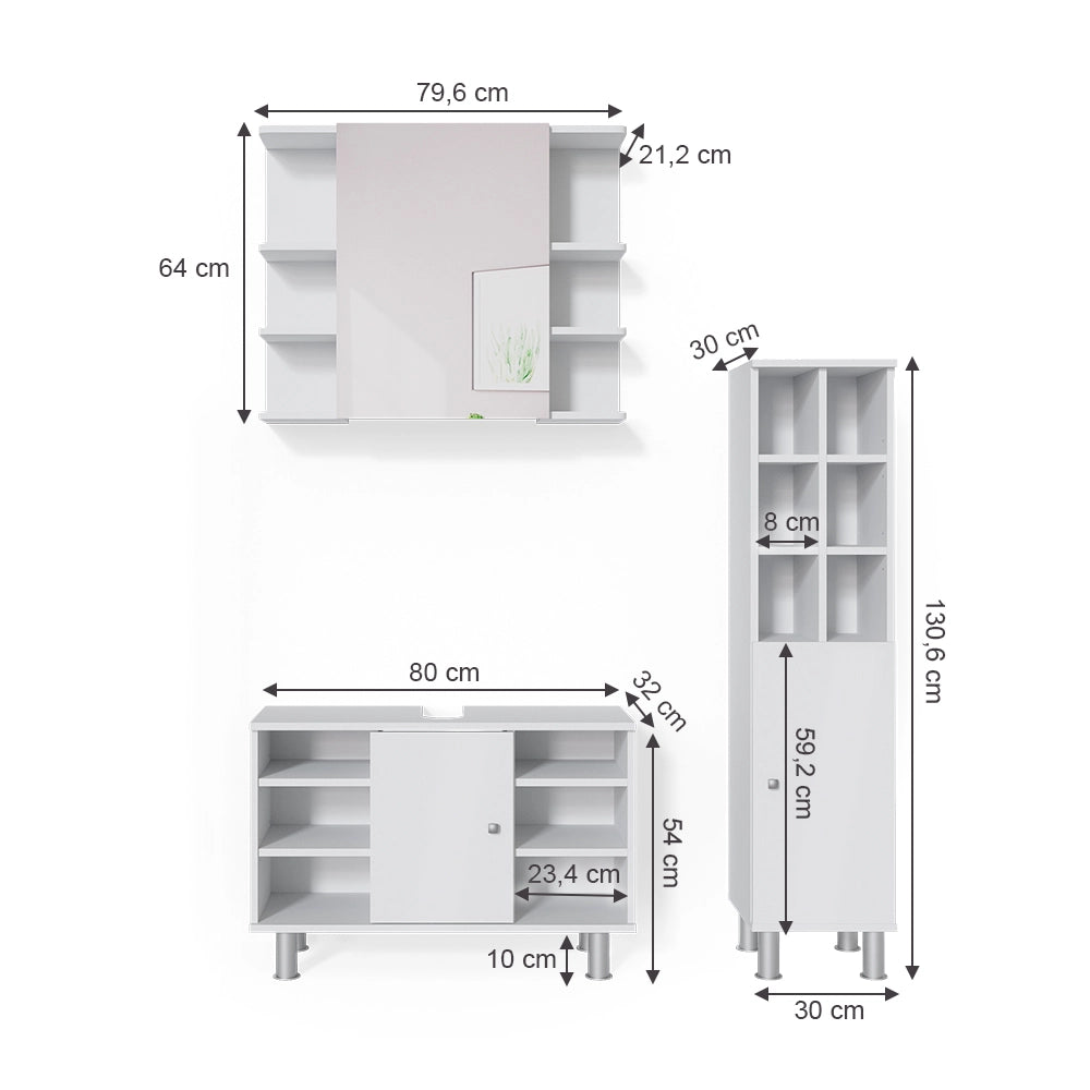 Vicco Set mobili bagno Bianco 3 parti