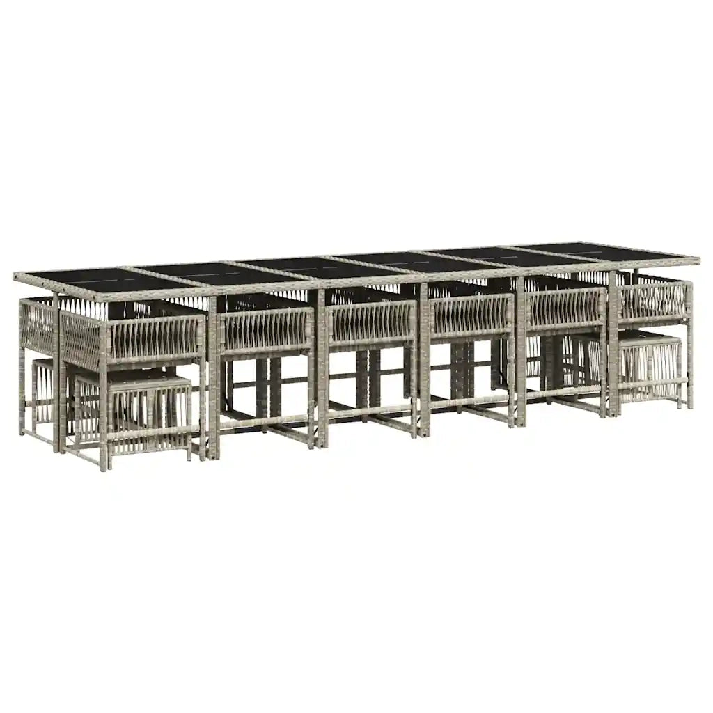 Set da Pranzo da Giardino 17pz con Cuscini Grigio in Polyrattan