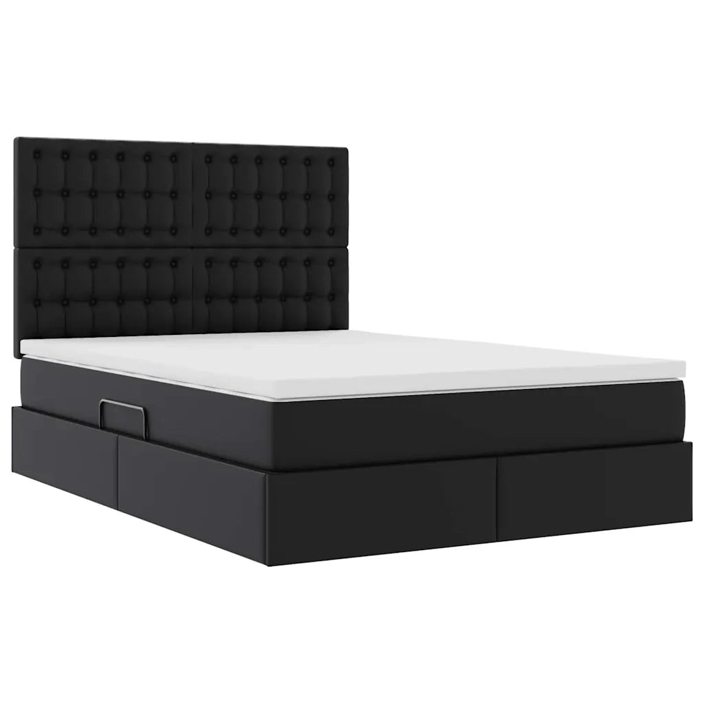 Letto con contenitore e LED Nero 140 x 190 cm Pelle Sintetica 3372301