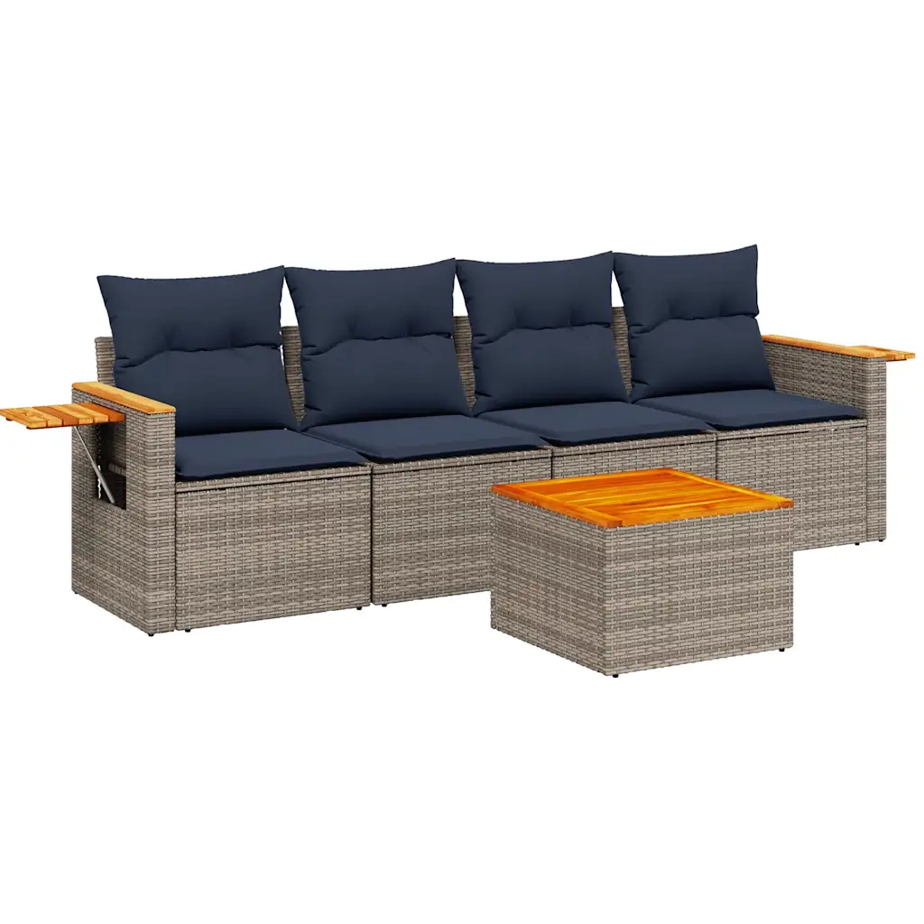 Set Divani da Giardino 5 pz con Cuscini Grigio in Polyrattan